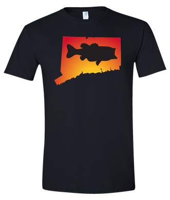 Short Sleeve T-Shirt Connecticut Black Large Mouth Bass Vibrant Design High Quality Tight Knit Ring Spun Low Maintenance Cotton Printed With The Newest Available Color Transfer Technology