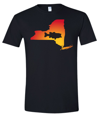 Short Sleeve T-Shirt New York Black Large Mouth Bass Vibrant Design High Quality Tight Knit Ring Spun Low Maintenance Cotton Printed With The Newest Available Color Transfer Technology
