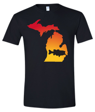 Load image into Gallery viewer, Short Sleeve T-Shirt Michigan Black Large Mouth Bass Vibrant Design High Quality Tight Knit Ring Spun Low Maintenance Cotton Printed With The Newest Available Color Transfer Technology
