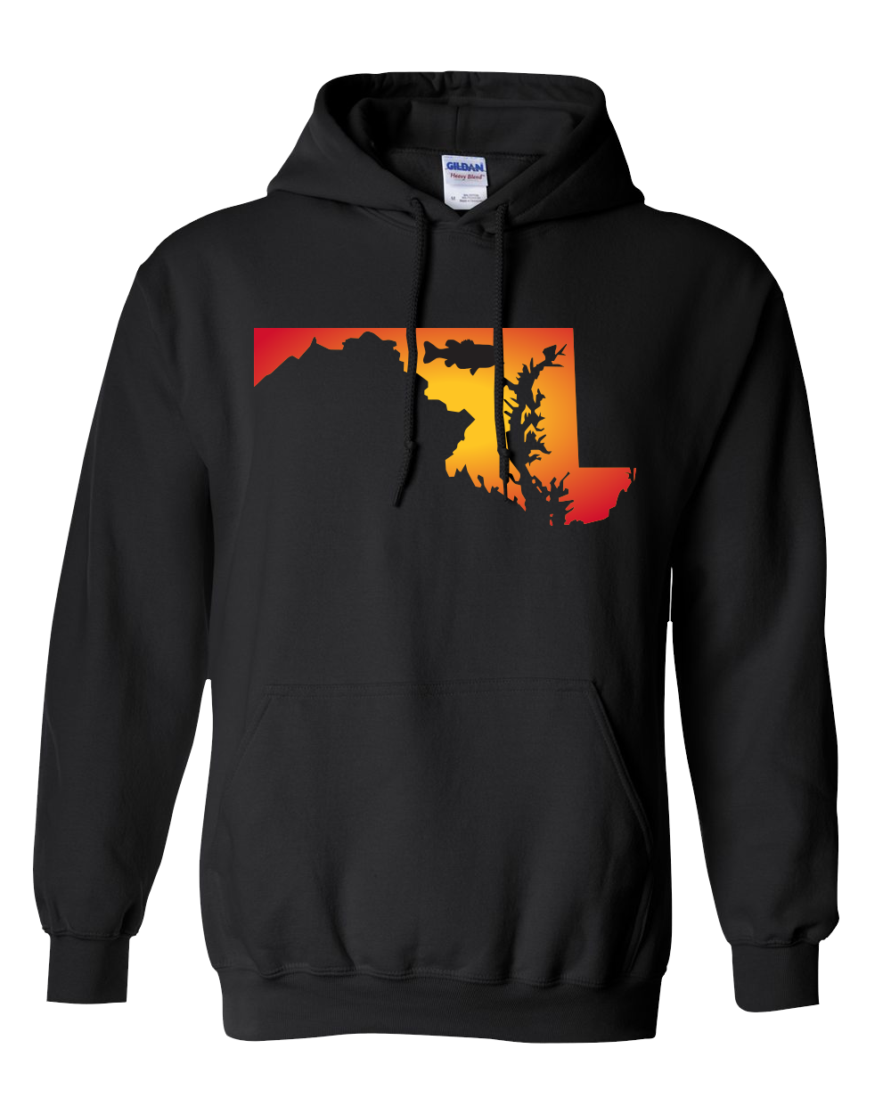 Pullover Hooded Sweatshirt Maryland Black Large Mouth Bass Vibrant Design High Quality Tight Knit Ring Spun Low Maintenance Cotton Printed With The Newest Available Color Transfer Technology