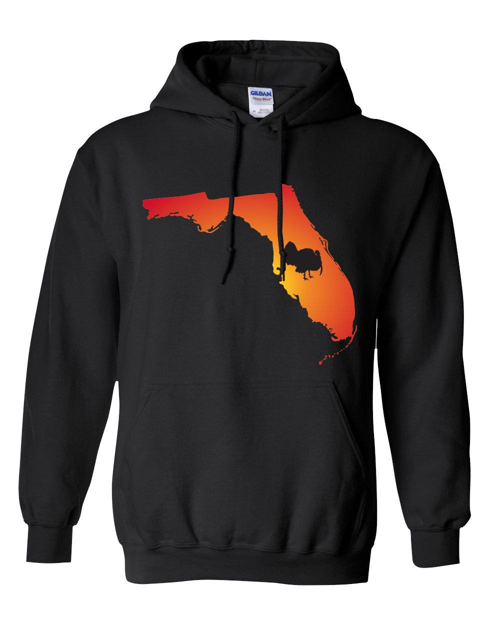 Pullover Hooded Sweatshirt Florida Black Turkey Vibrant Design High Quality Tight Knit Ring Spun Low Maintenance Cotton Printed With The Newest Available Color Transfer Technology