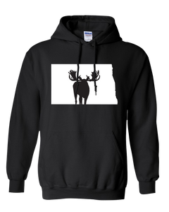 Pullover Hooded Sweatshirt North Dakota Black Moose Vibrant Design High Quality Tight Knit Ring Spun Low Maintenance Cotton Printed With The Newest Available Color Transfer Technology