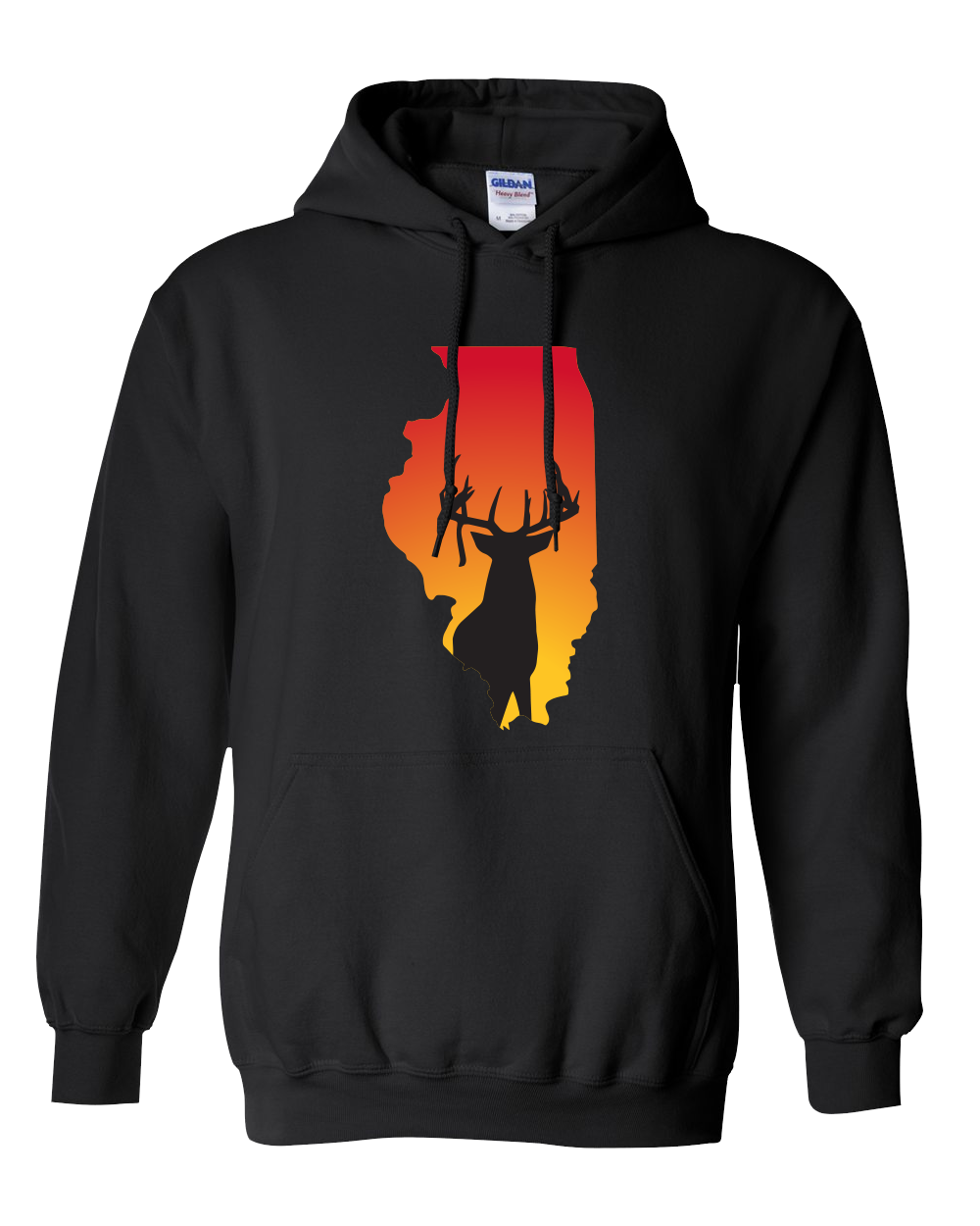 Pullover Hooded Sweatshirt Illinois Black Whitetail Deer Vibrant Design High Quality Tight Knit Ring Spun Low Maintenance Cotton Printed With The Newest Available Color Transfer Technology