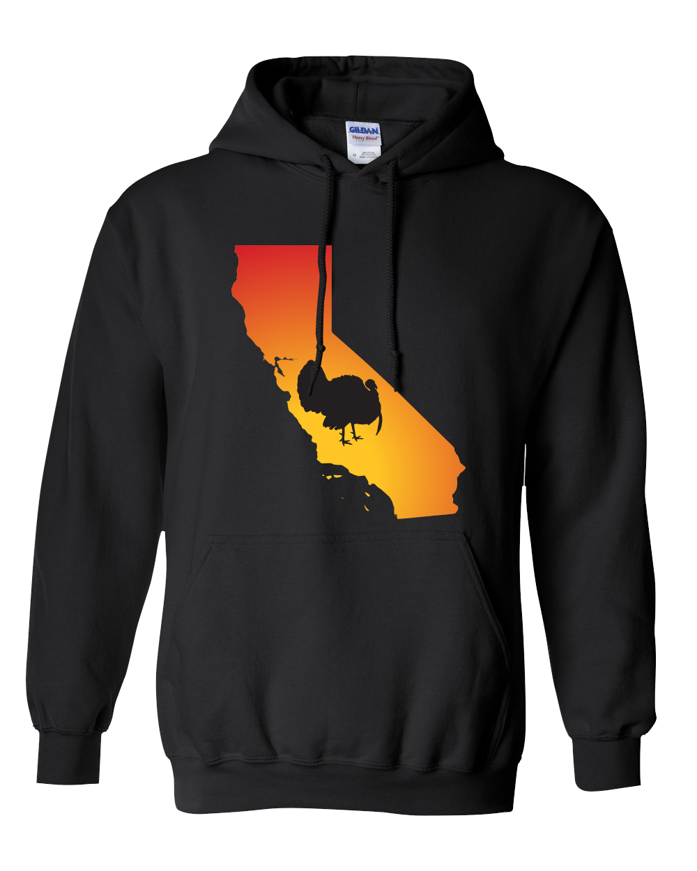 Pullover Hooded Sweatshirt California Black Turkey Vibrant Design High Quality Tight Knit Ring Spun Low Maintenance Cotton Printed With The Newest Available Color Transfer Technology