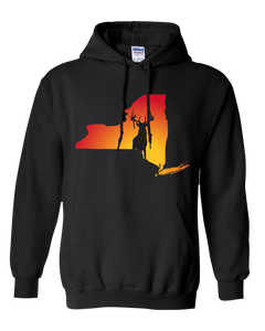 Pullover Hooded Sweatshirt New York Black Whitetail Deer Vibrant Design High Quality Tight Knit Ring Spun Low Maintenance Cotton Printed With The Newest Available Color Transfer Technology