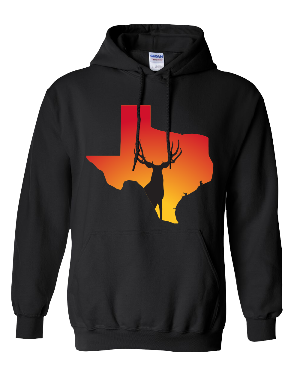 Pullover Hooded Sweatshirt Texas Black Mule Deer Vibrant Design High Quality Tight Knit Ring Spun Low Maintenance Cotton Printed With The Newest Available Color Transfer Technology