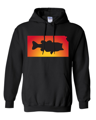 Pullover Hooded Sweatshirt Kansas Black Large Mouth Bass Vibrant Design High Quality Tight Knit Ring Spun Low Maintenance Cotton Printed With The Newest Available Color Transfer Technology