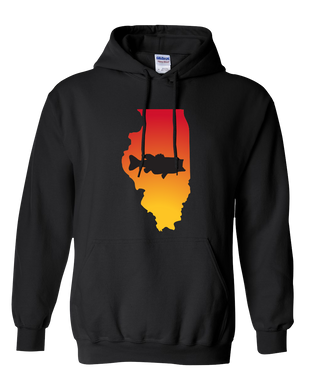 Pullover Hooded Sweatshirt Illinois Black Large Mouth Bass Vibrant Design High Quality Tight Knit Ring Spun Low Maintenance Cotton Printed With The Newest Available Color Transfer Technology