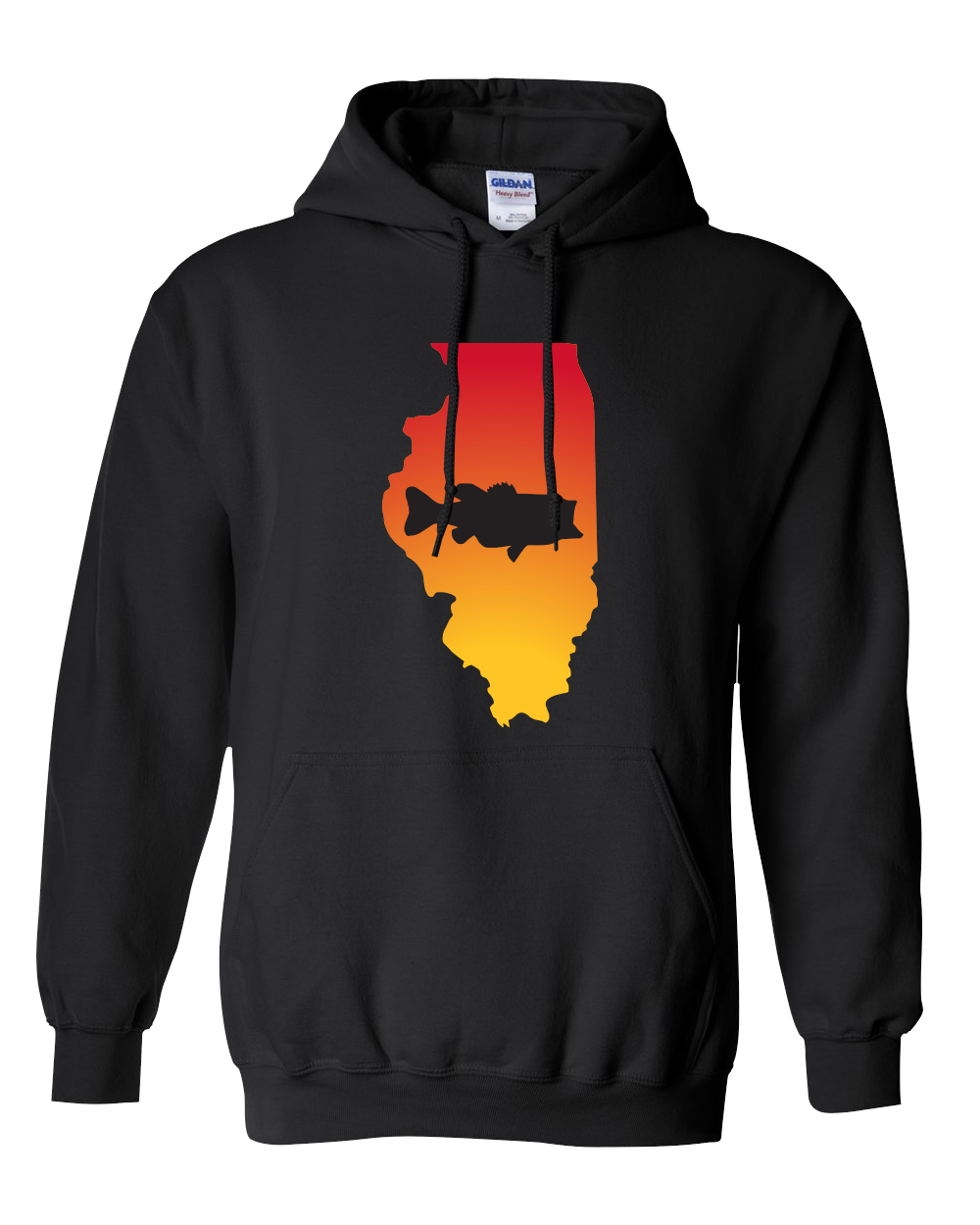 Pullover Hooded Sweatshirt Illinois Black Large Mouth Bass Vibrant Design High Quality Tight Knit Ring Spun Low Maintenance Cotton Printed With The Newest Available Color Transfer Technology