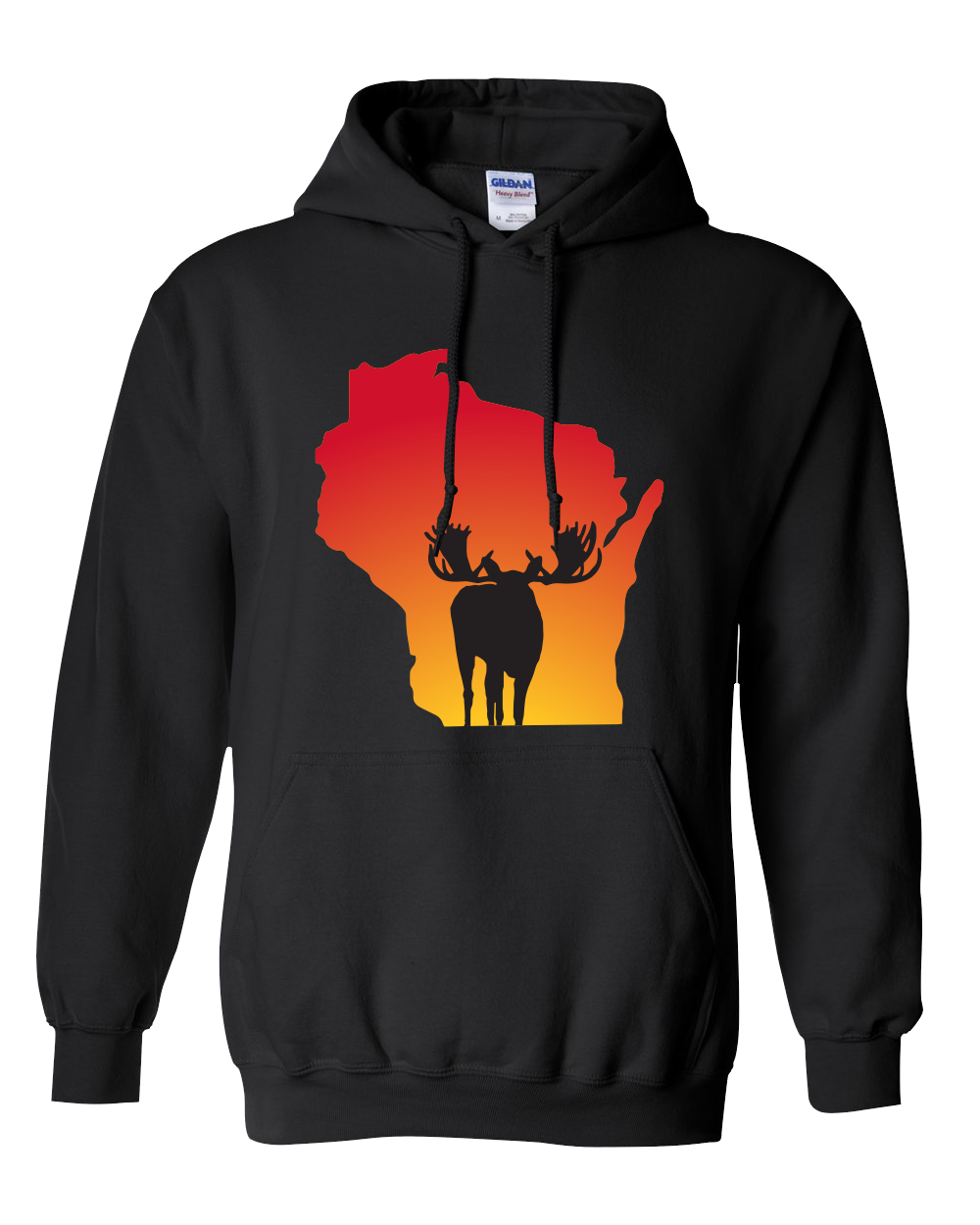 Pullover Hooded Sweatshirt Wisconsin Black Moose Vibrant Design High Quality Tight Knit Ring Spun Low Maintenance Cotton Printed With The Newest Available Color Transfer Technology