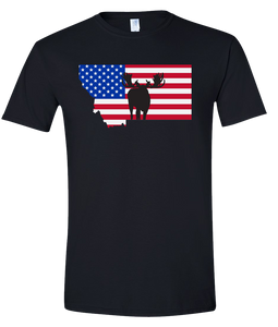 Short Sleeve T-Shirt Montana Black Moose Vibrant Design High Quality Tight Knit Ring Spun Low Maintenance Cotton Printed With The Newest Available Color Transfer Technology