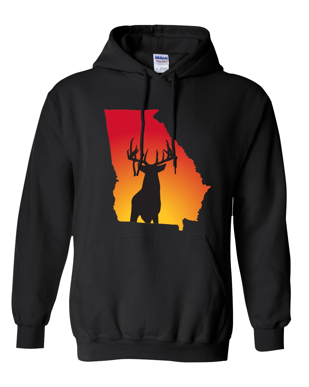 Pullover Hooded Sweatshirt Georgia Black Whitetail Deer Vibrant Design High Quality Tight Knit Ring Spun Low Maintenance Cotton Printed With The Newest Available Color Transfer Technology