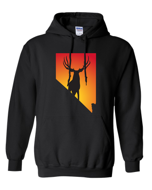 Pullover Hooded Sweatshirt Nevada Black Mule Deer Vibrant Design High Quality Tight Knit Ring Spun Low Maintenance Cotton Printed With The Newest Available Color Transfer Technology