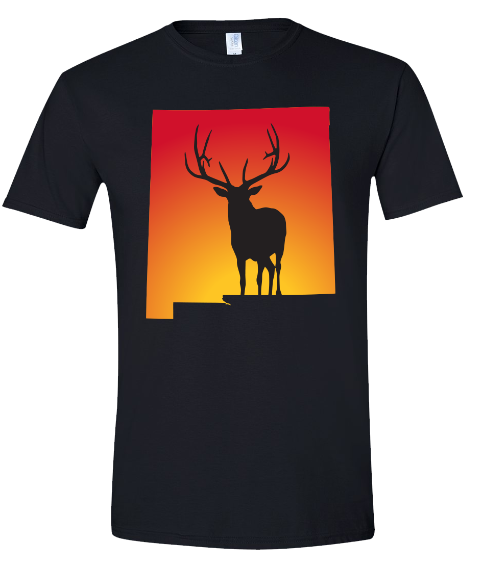 Short Sleeve T-Shirt New Mexico Black Elk Vibrant Design High Quality Tight Knit Ring Spun Low Maintenance Cotton Printed With The Newest Available Color Transfer Technology