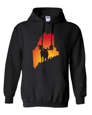 Pullover Hooded Sweatshirt Maine Black Moose Vibrant Design High Quality Tight Knit Ring Spun Low Maintenance Cotton Printed With The Newest Available Color Transfer Technology