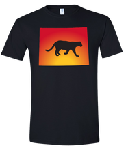 Load image into Gallery viewer, Short Sleeve T-Shirt Wyoming Black Mountain Lion Vibrant Design High Quality Tight Knit Ring Spun Low Maintenance Cotton Printed With The Newest Available Color Transfer Technology