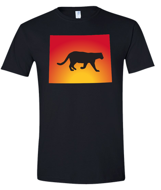 Short Sleeve T-Shirt Wyoming Black Mountain Lion Vibrant Design High Quality Tight Knit Ring Spun Low Maintenance Cotton Printed With The Newest Available Color Transfer Technology