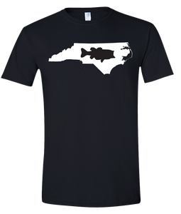 Short Sleeve T-Shirt North Carolina Black Large Mouth Bass Vibrant Design High Quality Tight Knit Ring Spun Low Maintenance Cotton Printed With The Newest Available Color Transfer Technology