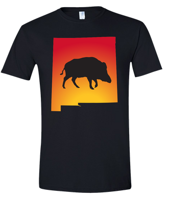 Short Sleeve T-Shirt New Mexico Black Wild Hog Vibrant Design High Quality Tight Knit Ring Spun Low Maintenance Cotton Printed With The Newest Available Color Transfer Technology
