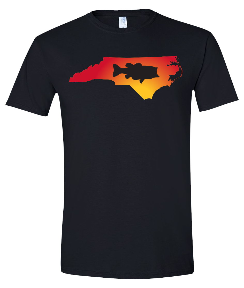Short Sleeve T-Shirt North Carolina Black Large Mouth Bass Vibrant Design High Quality Tight Knit Ring Spun Low Maintenance Cotton Printed With The Newest Available Color Transfer Technology