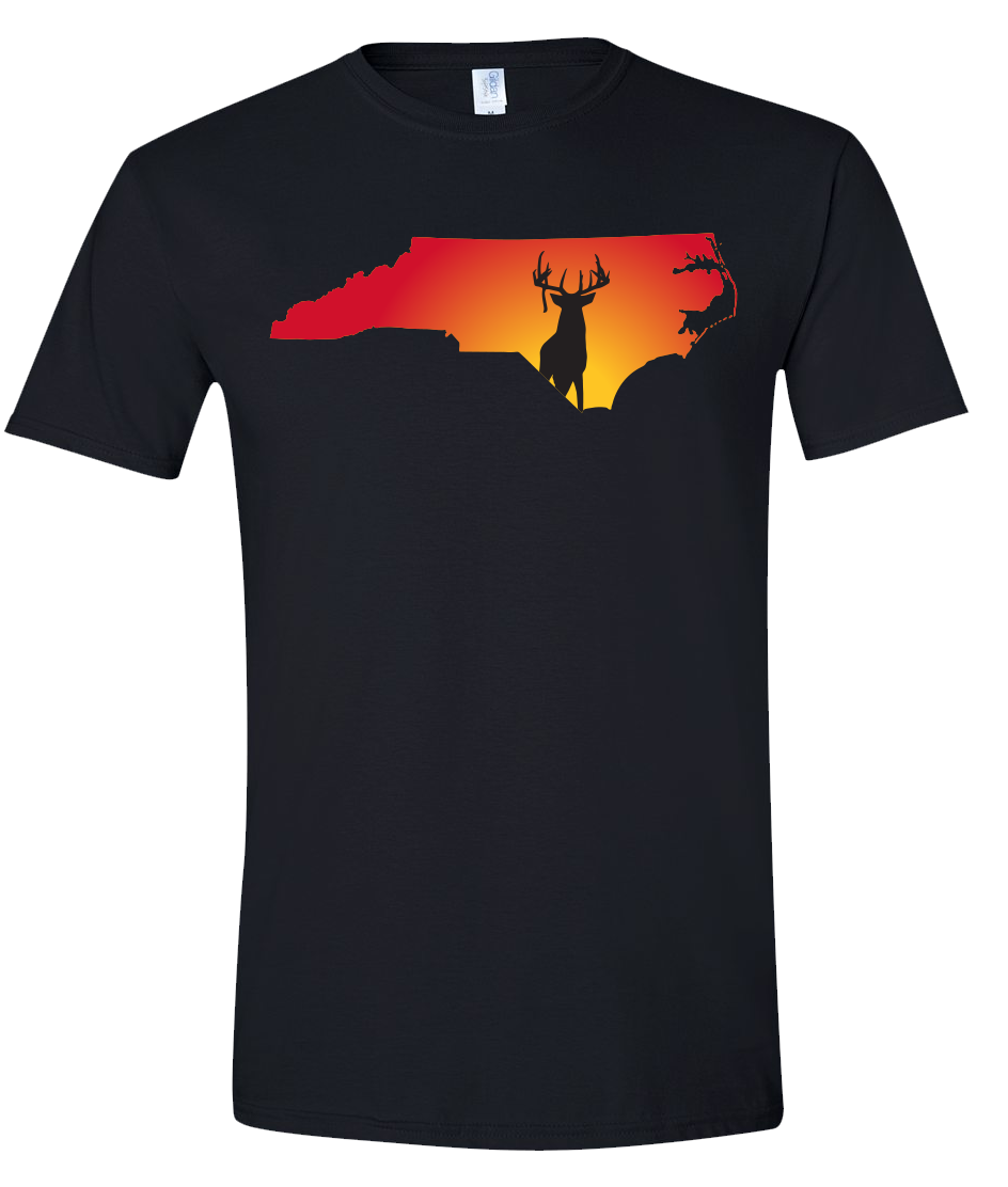 Short Sleeve T-Shirt North Carolina Black Whitetail Deer Vibrant Design High Quality Tight Knit Ring Spun Low Maintenance Cotton Printed With The Newest Available Color Transfer Technology