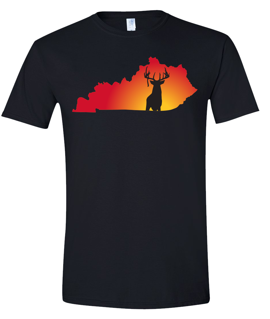 Short Sleeve T-Shirt Kentucky Black Whitetail Deer Vibrant Design High Quality Tight Knit Ring Spun Low Maintenance Cotton Printed With The Newest Available Color Transfer Technology