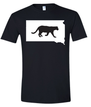 Load image into Gallery viewer, Short Sleeve T-Shirt South Dakota Black Mountain Lion Vibrant Design High Quality Tight Knit Ring Spun Low Maintenance Cotton Printed With The Newest Available Color Transfer Technology