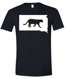 Short Sleeve T-Shirt South Dakota Black Mountain Lion Vibrant Design High Quality Tight Knit Ring Spun Low Maintenance Cotton Printed With The Newest Available Color Transfer Technology