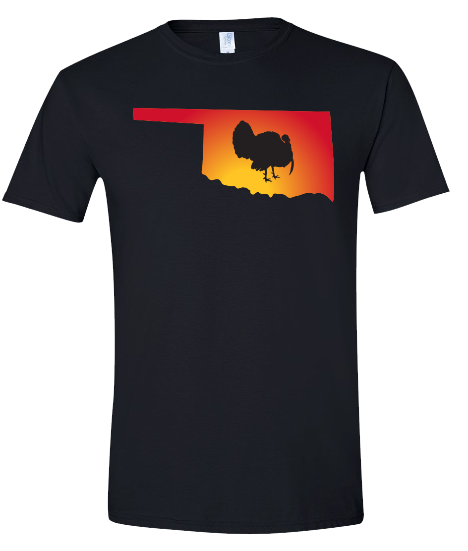 Short Sleeve T-Shirt Oklahoma Black Turkey Vibrant Design High Quality Tight Knit Ring Spun Low Maintenance Cotton Printed With The Newest Available Color Transfer Technology