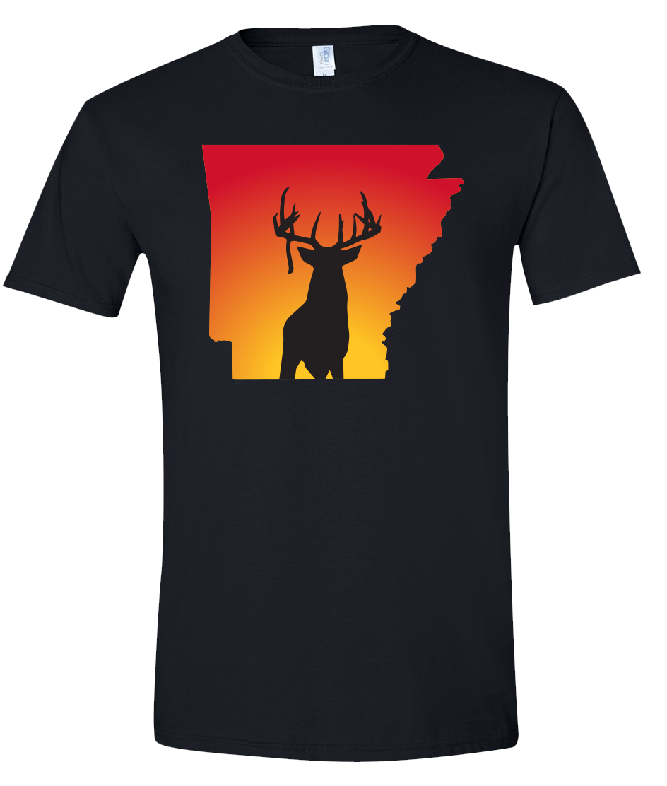 Short Sleeve T-Shirt Arkansas Black Whitetail Deer Vibrant Design High Quality Tight Knit Ring Spun Low Maintenance Cotton Printed With The Newest Available Color Transfer Technology