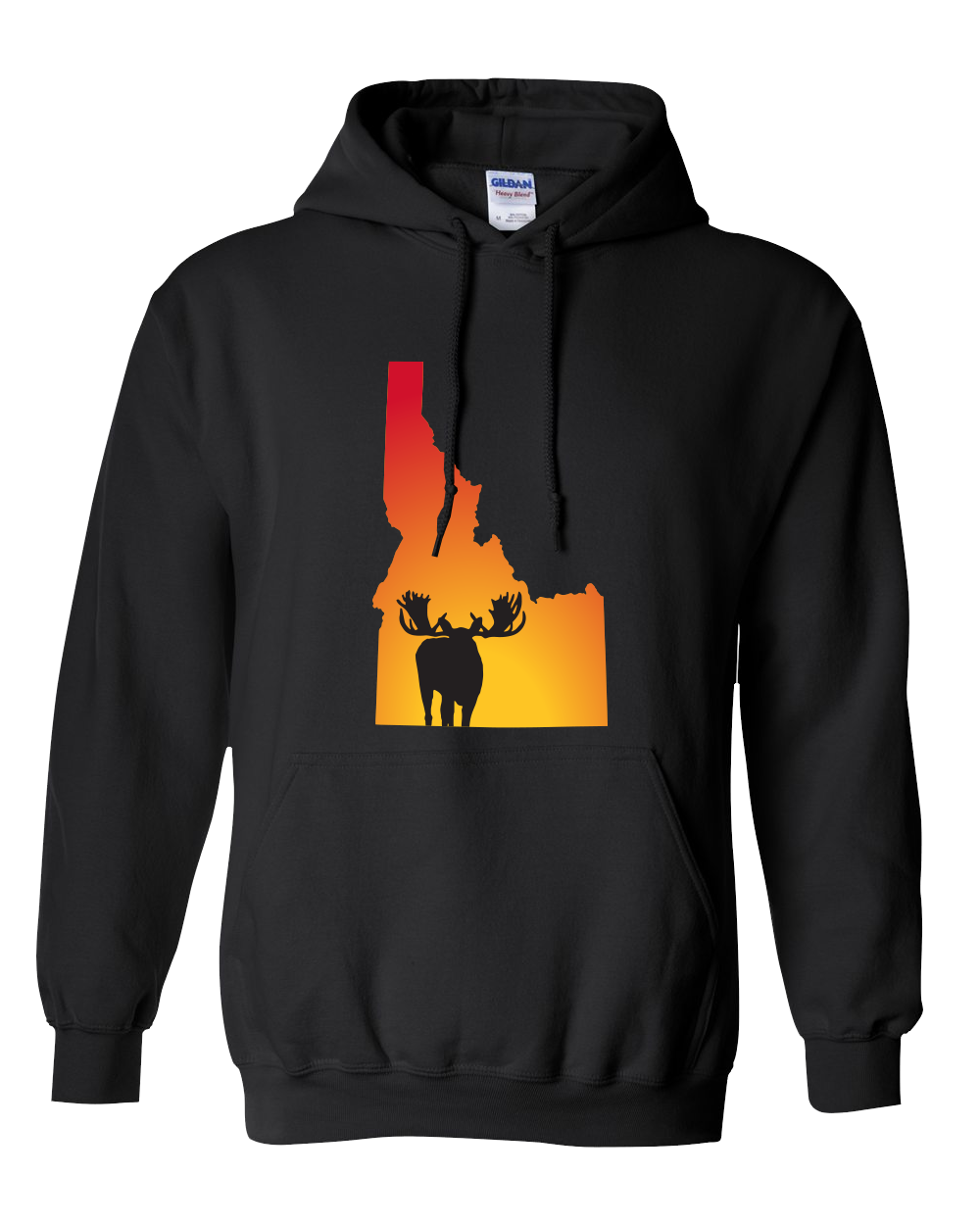 Pullover Hooded Sweatshirt Idaho Black Moose Vibrant Design High Quality Tight Knit Ring Spun Low Maintenance Cotton Printed With The Newest Available Color Transfer Technology