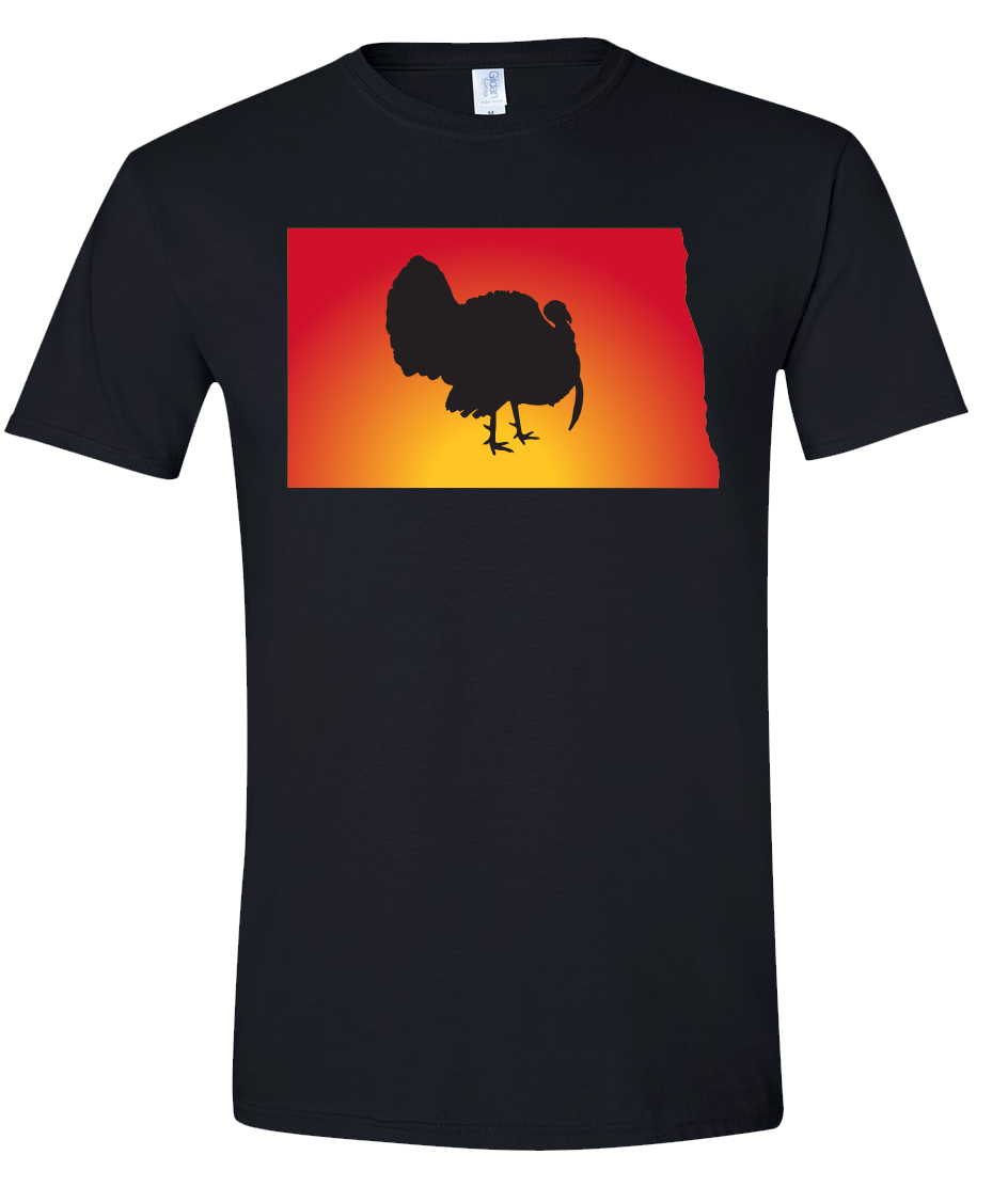 Short Sleeve T-Shirt North Dakota Black Turkey Vibrant Design High Quality Tight Knit Ring Spun Low Maintenance Cotton Printed With The Newest Available Color Transfer Technology