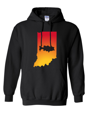 Pullover Hooded Sweatshirt Indiana Black Large Mouth Bass Vibrant Design High Quality Tight Knit Ring Spun Low Maintenance Cotton Printed With The Newest Available Color Transfer Technology