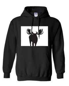 Pullover Hooded Sweatshirt Colorado Black Moose Vibrant Design High Quality Tight Knit Ring Spun Low Maintenance Cotton Printed With The Newest Available Color Transfer Technology