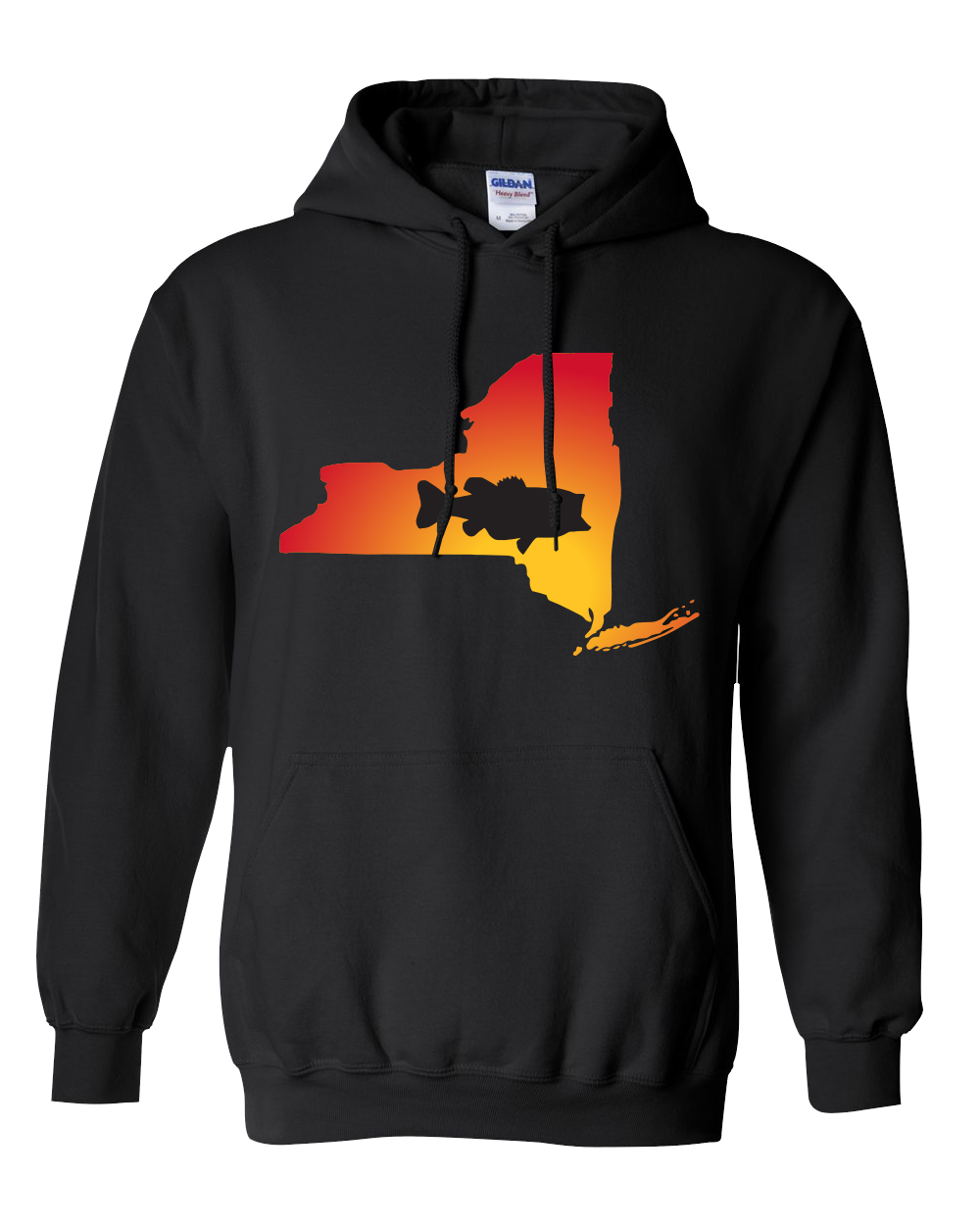 Pullover Hooded Sweatshirt New York Black Large Mouth Bass Vibrant Design High Quality Tight Knit Ring Spun Low Maintenance Cotton Printed With The Newest Available Color Transfer Technology