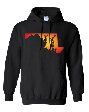 Pullover Hooded Sweatshirt Maryland Black Whitetail Deer Vibrant Design High Quality Tight Knit Ring Spun Low Maintenance Cotton Printed With The Newest Available Color Transfer Technology