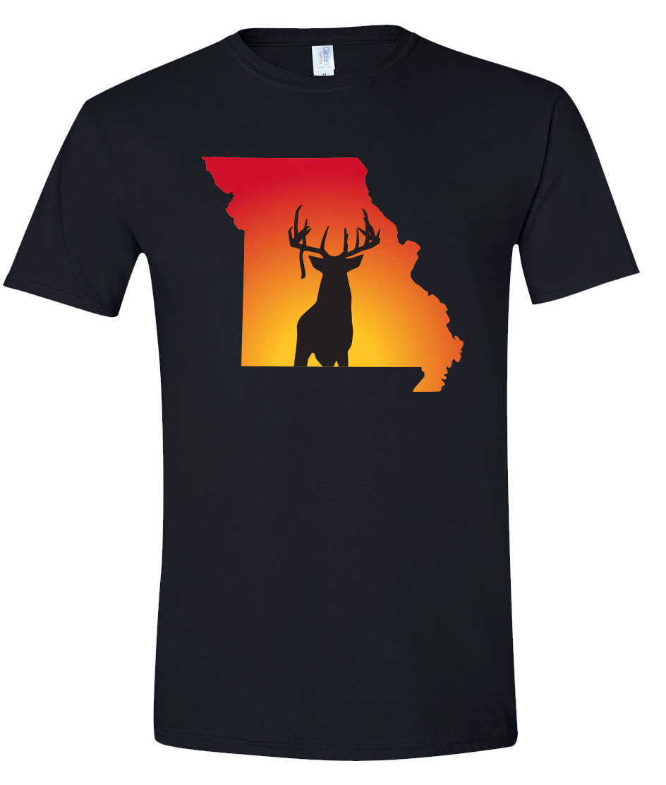 Short Sleeve T-Shirt Missouri Black Whitetail Deer Vibrant Design High Quality Tight Knit Ring Spun Low Maintenance Cotton Printed With The Newest Available Color Transfer Technology
