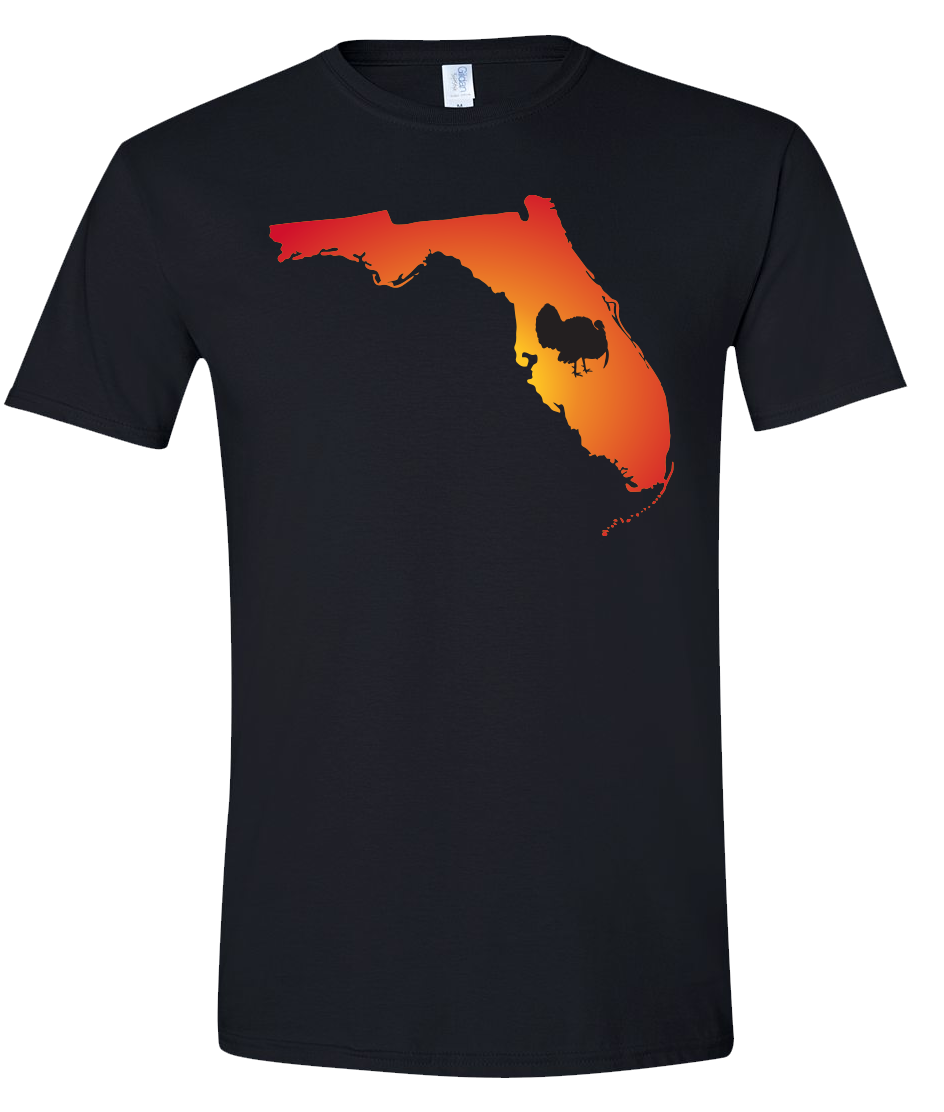 Short Sleeve T-Shirt Florida Black Turkey Vibrant Design High Quality Tight Knit Ring Spun Low Maintenance Cotton Printed With The Newest Available Color Transfer Technology