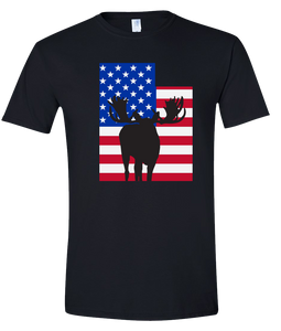Short Sleeve T-Shirt Utah Black Moose Vibrant Design High Quality Tight Knit Ring Spun Low Maintenance Cotton Printed With The Newest Available Color Transfer Technology