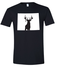 Load image into Gallery viewer, Short Sleeve T-Shirt Wyoming Black Whitetail Deer Vibrant Design High Quality Tight Knit Ring Spun Low Maintenance Cotton Printed With The Newest Available Color Transfer Technology