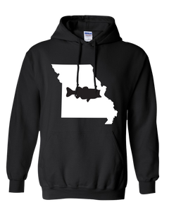 Pullover Hooded Sweatshirt Missouri Black Large Mouth Bass Vibrant Design High Quality Tight Knit Ring Spun Low Maintenance Cotton Printed With The Newest Available Color Transfer Technology