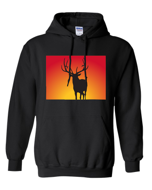 Pullover Hooded Sweatshirt Colorado Black Elk Vibrant Design High Quality Tight Knit Ring Spun Low Maintenance Cotton Printed With The Newest Available Color Transfer Technology