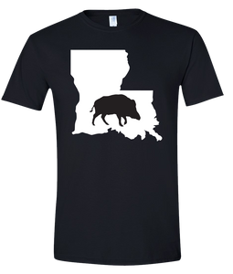 Short Sleeve T-Shirt Louisiana Black Wild Hog Vibrant Design High Quality Tight Knit Ring Spun Low Maintenance Cotton Printed With The Newest Available Color Transfer Technology