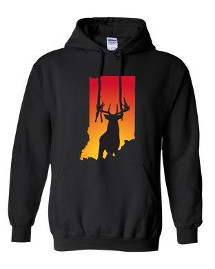 Pullover Hooded Sweatshirt Indiana Black Whitetail Deer Vibrant Design High Quality Tight Knit Ring Spun Low Maintenance Cotton Printed With The Newest Available Color Transfer Technology