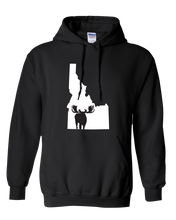 Load image into Gallery viewer, Pullover Hooded Sweatshirt Idaho Black Moose Vibrant Design High Quality Tight Knit Ring Spun Low Maintenance Cotton Printed With The Newest Available Color Transfer Technology