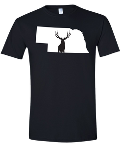 Short Sleeve T-Shirt Nebraska Black Mule Deer Vibrant Design High Quality Tight Knit Ring Spun Low Maintenance Cotton Printed With The Newest Available Color Transfer Technology