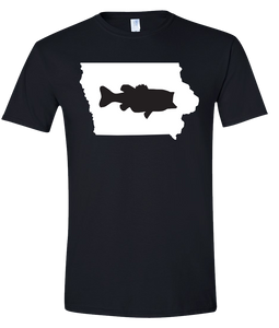 Short Sleeve T-Shirt Iowa Black Large Mouth Bass Vibrant Design High Quality Tight Knit Ring Spun Low Maintenance Cotton Printed With The Newest Available Color Transfer Technology