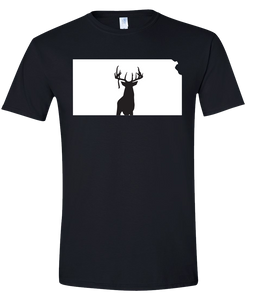 Short Sleeve T-Shirt Kansas Black Whitetail Deer Vibrant Design High Quality Tight Knit Ring Spun Low Maintenance Cotton Printed With The Newest Available Color Transfer Technology