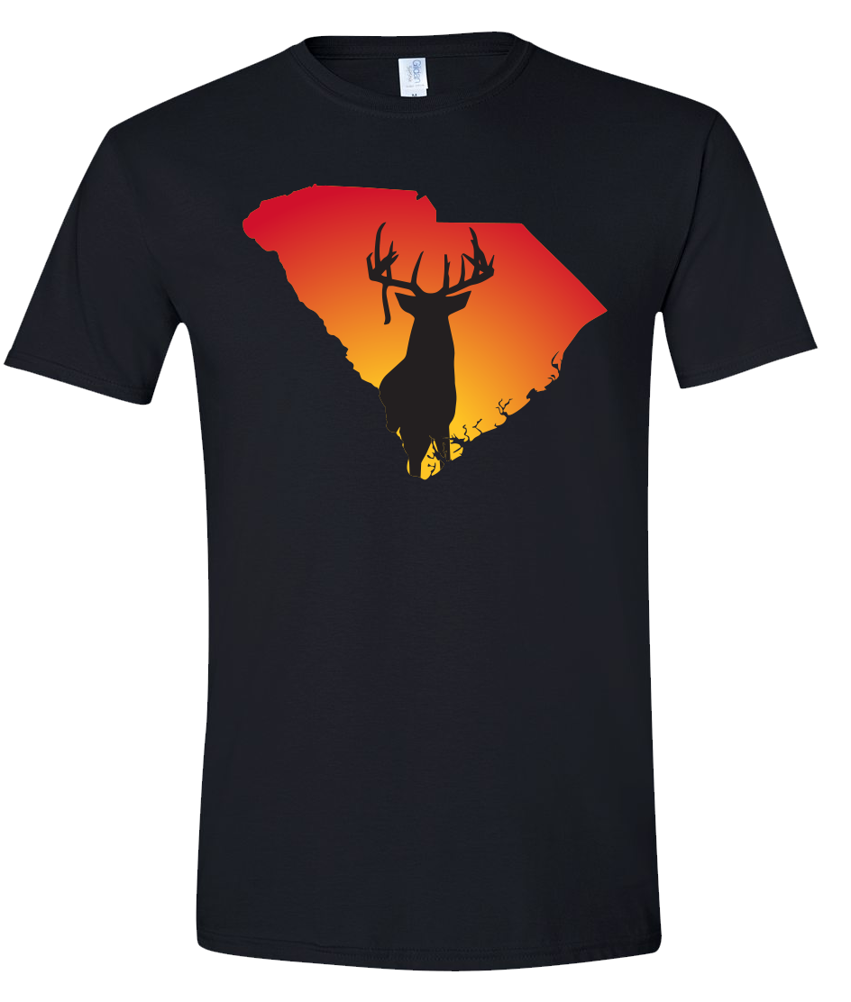 Short Sleeve T-Shirt South Carolina Black Whitetail Deer Vibrant Design High Quality Tight Knit Ring Spun Low Maintenance Cotton Printed With The Newest Available Color Transfer Technology