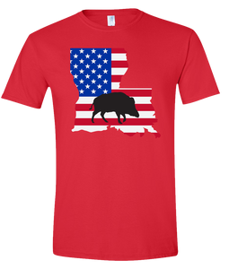 Short Sleeve T-Shirt Louisiana Red Wild Hog Vibrant Design High Quality Tight Knit Ring Spun Low Maintenance Cotton Printed With The Newest Available Color Transfer Technology